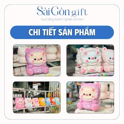 Hỉnh ảnh chi tiết màu sắc và logo trên heo đất