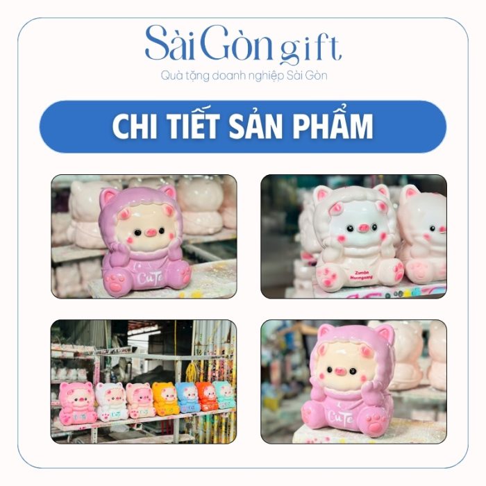Hỉnh ảnh chi tiết màu sắc và logo trên heo đất