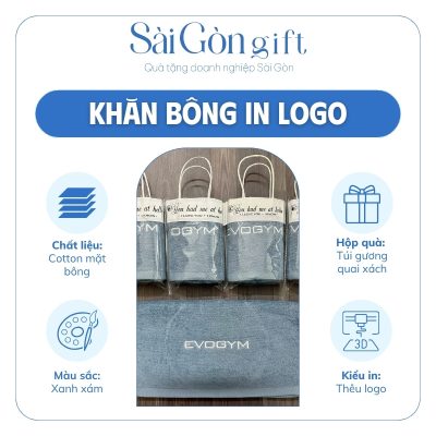 Khăn Tắm Cotton Bông Màu Xanh Xám Thêu Logo Quà Tặng Khách Hàng SG-KB07
