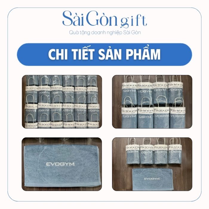 Khăn Tắm Cotton Bông Màu Xanh Xám Thêu Logo Quà Tặng Khách Hàng SG-KB07