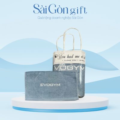 Khăn Tắm Cotton Bông Màu Xanh Xám Thêu Logo Quà Tặng Khách Hàng SG-KB07