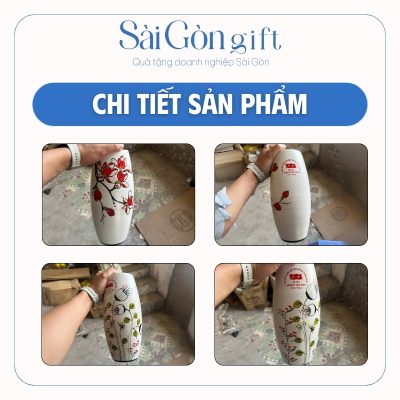 Chi tiết họa tiết vẽ tay thủ công trên thân bình kèm hộp quà lót lụa