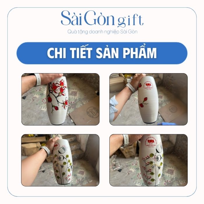 Chi tiết họa tiết vẽ tay thủ công trên thân bình kèm hộp quà lót lụa