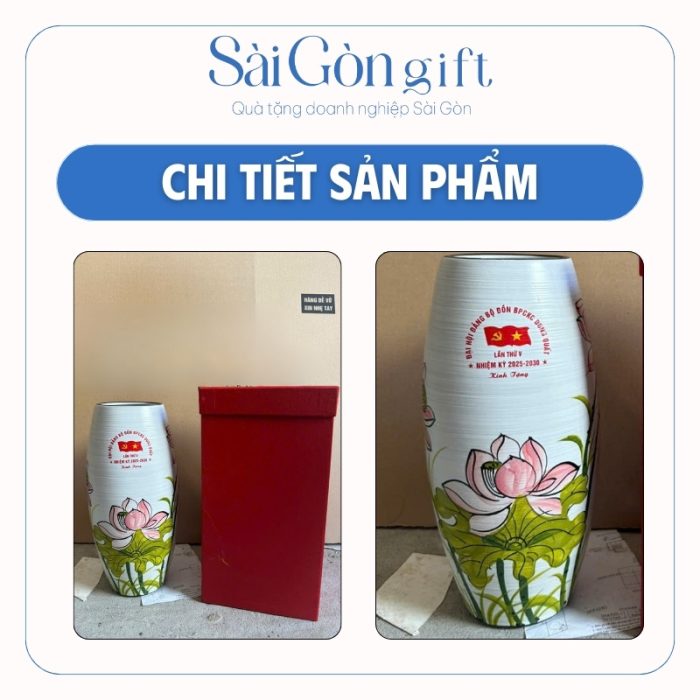 Chi tiết họa tiết vẽ tay thủ công trên thân bình kèm hộp quà lót lụa