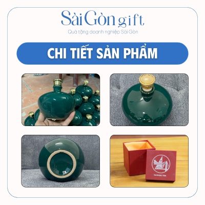 Hình ảnh các mặt của nậm rượu kèm hộp quà lót lụa