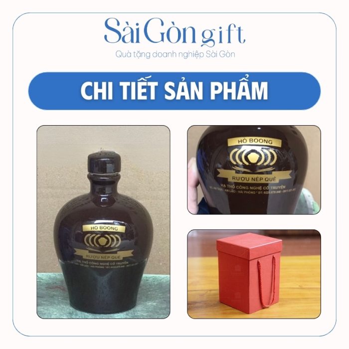 Cận cảnh logo trên nậm rượu kèm hộp quà lót lụa
