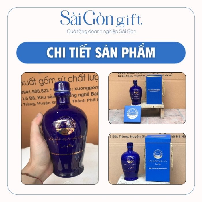 Hình ảnh rõ nét logo trên nậm rượu kèm hộp quà lót lụa