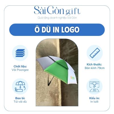 đặc điểm Dù Cán Thẳng 2 Tầng Màu Xanh Lá Phối Trắng In Logo Quà Tặng Ngân Hàng SG-OD14