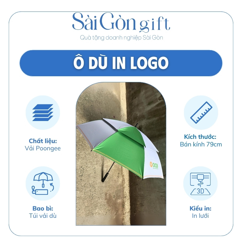 đặc điểm Dù Cán Thẳng 2 Tầng Màu Xanh Lá Phối Trắng In Logo Quà Tặng Ngân Hàng SG-OD14