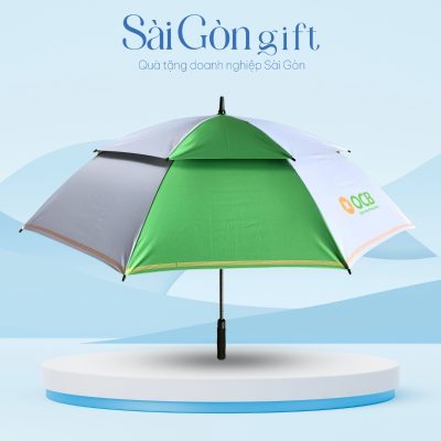 Dù Cán Thẳng 2 Tầng Màu Xanh Lá Phối Trắng In Logo Quà Tặng Ngân Hàng SG-OD14