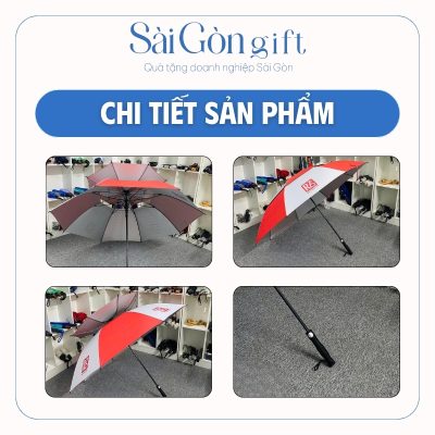chi tiết Ô Cán Thẳng 2 Tầng Phối Đỏ Trắng In Logo Quà Tặng Khách Hàng SG-OD13