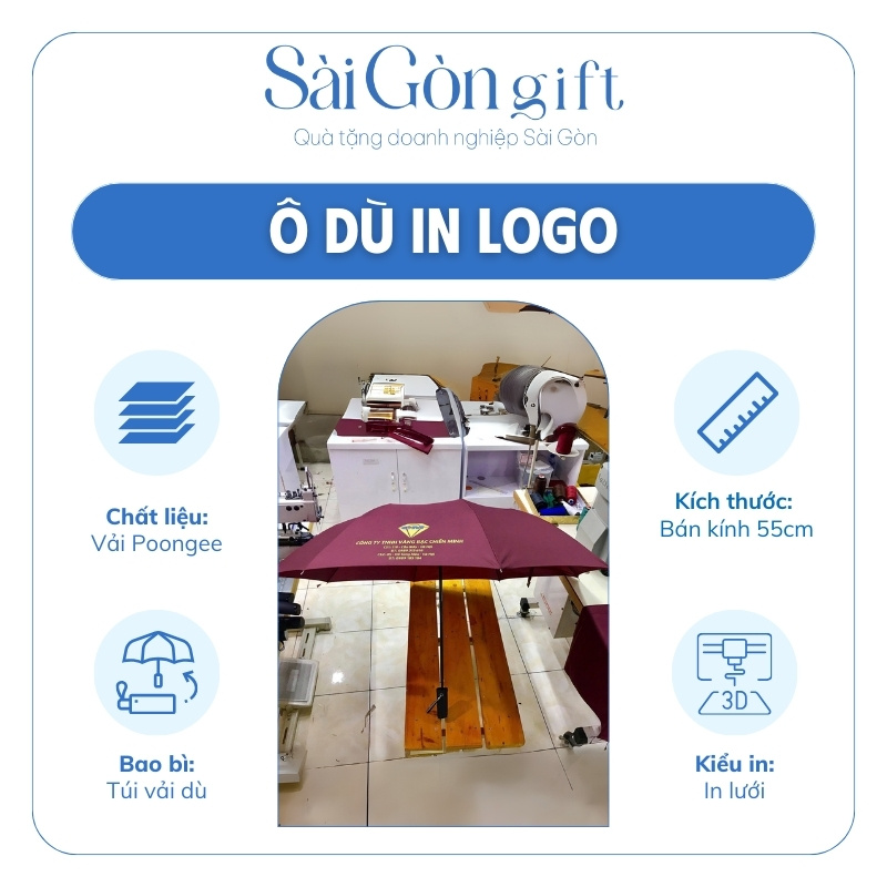 đặc điểm Dù Gấp 3 Tự Động 1 Chiều Màu Đỏ Đậm In Logo Quà Tặng Khách Hàng SG-OD16