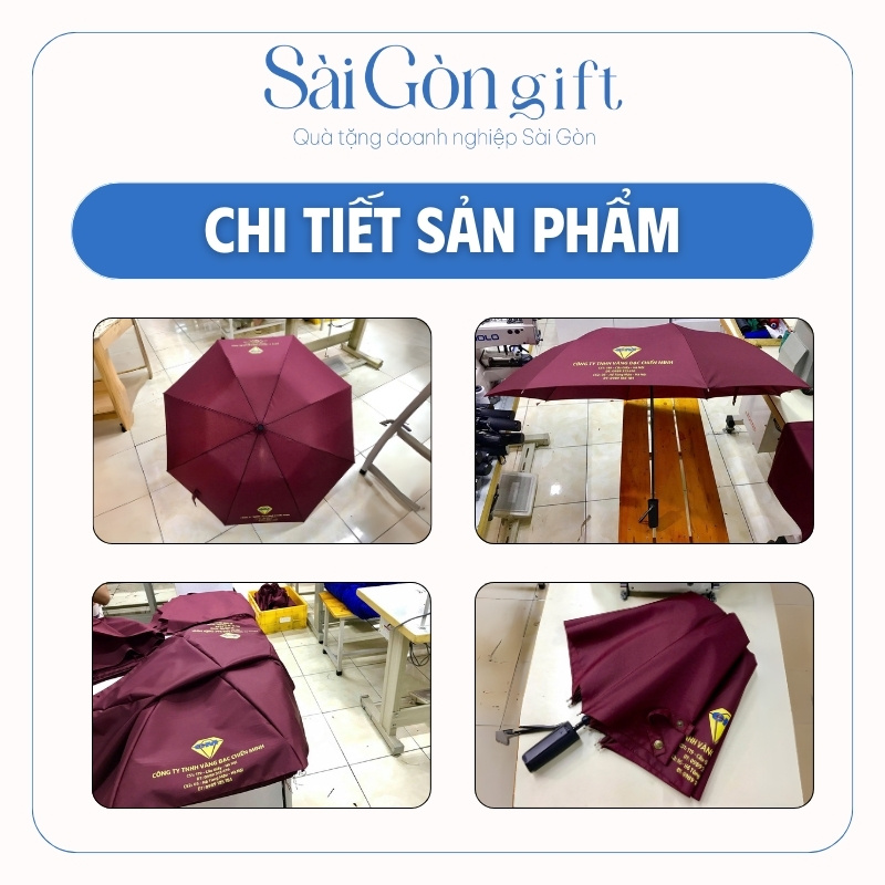 chi tiết Dù Gấp 3 Tự Động 1 Chiều Màu Đỏ Đậm In Logo Quà Tặng Khách Hàng SG-OD16