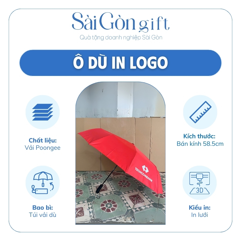 đặc điểm Ô Gấp 3 Tự Động 2 Chiều In Logo Quà Tặng Ngân Hàng SG-OD05