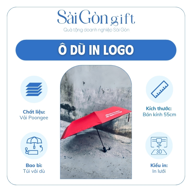 Đặc điểm Dù Gấp 3 Tự Động 2 Chiều Màu Đỏ In Logo Quà Tặng Kỷ Niệm SG-OD15