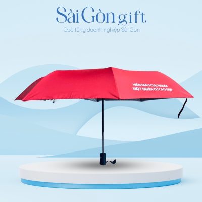 Dù Gấp 3 Tự Động 2 Chiều Màu Đỏ In Logo Quà Tặng Kỷ Niệm SG-OD15