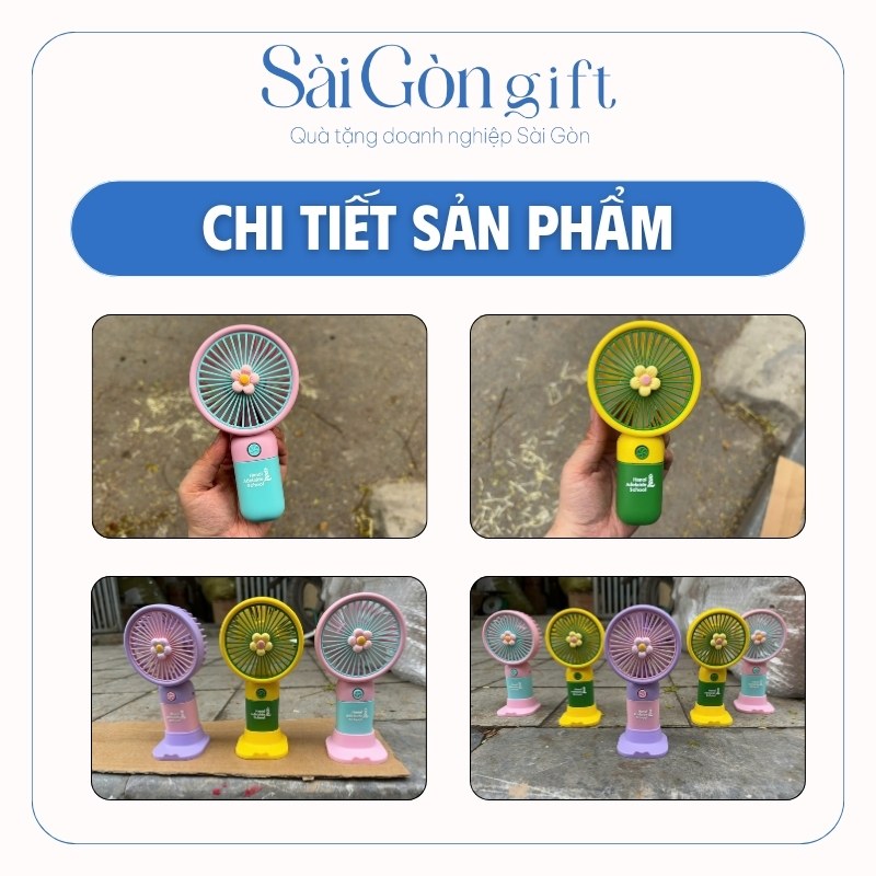 chi tiết Quạt Cầm Tay Tích Điện Kèm Đế In Logo Quà Tặng Giáo Dục SG-QD03