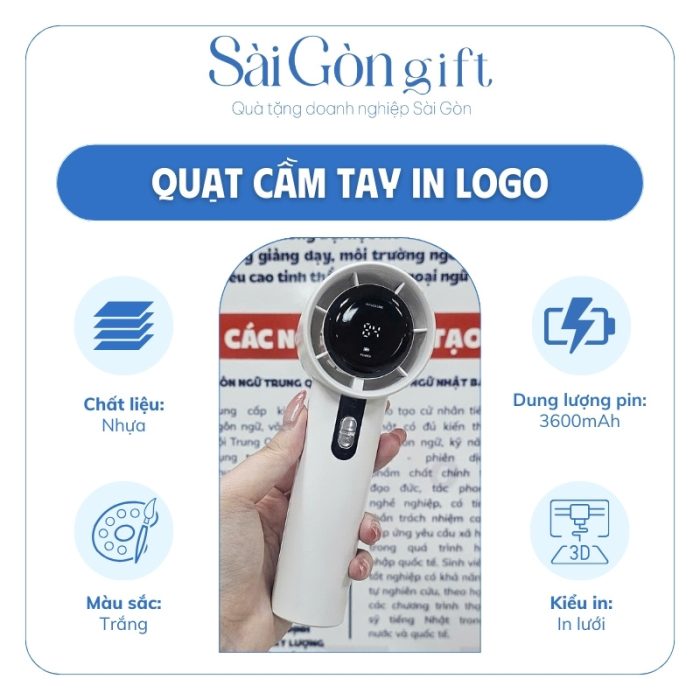 Thông số nổi bật quạt điện cầm tay in logo