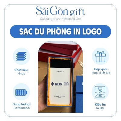 Sạc Dự Phòng Thương Hiệu PISEN Màu Trắng Phối Đen In Logo Quà Tặng Giáo Dục SG-SDP05