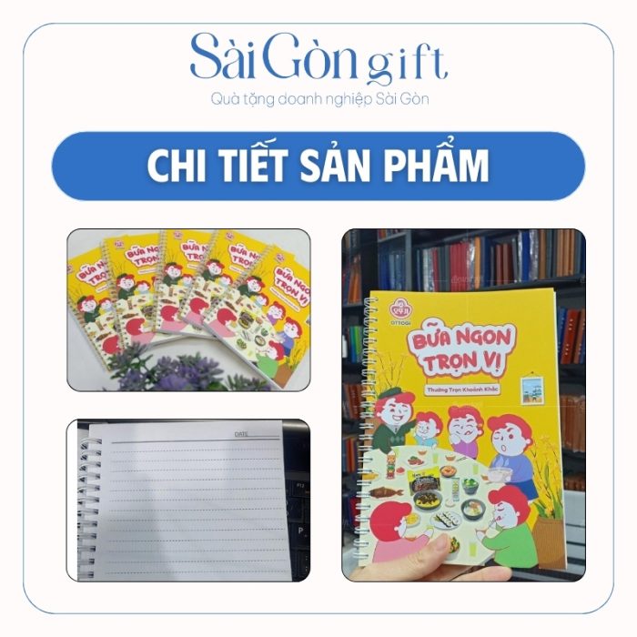 Chi tiết logo và trang giấy của sổ tay