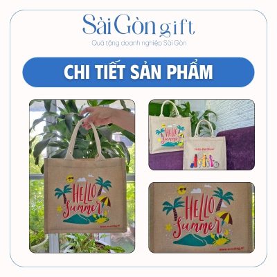 Hình ảnh rõ nét túi vải cói và họa tiết in trên nền vải