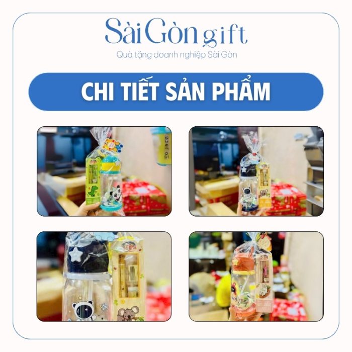 Túi quà bình nước nhựa kèm hộp dụng cụ học tập in logo quà tặng giáo dục SG-GS16