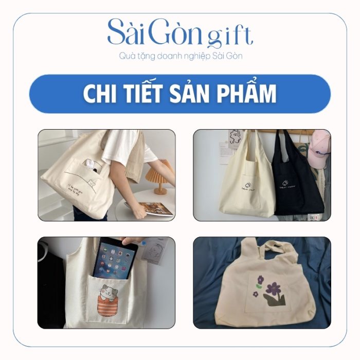 chi tiết Túi Canvas 2 Ngăn In Logo Quà Tặng Quảng Cáo SG-TV02
