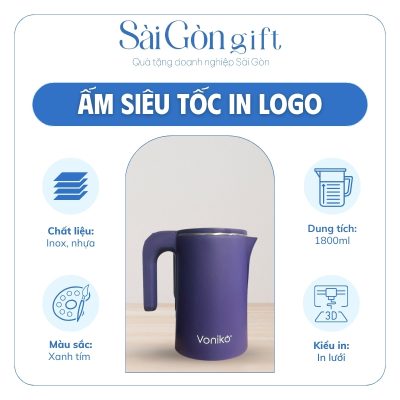 Ấm Siêu Tốc Màu Xanh Tím In Logo Quà Tặng Khách Hàng SG-AST01