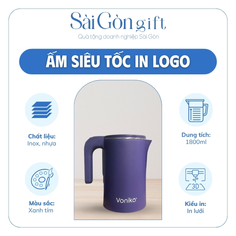Ấm Siêu Tốc Màu Xanh Tím In Logo Quà Tặng Khách Hàng SG-AST01