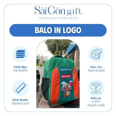 Balo Màu Xanh Lá Phối Cam In Logo Quà Tặng Nhân Viên SG-BL11