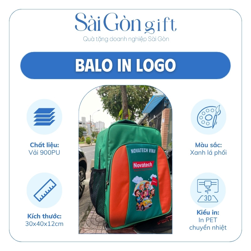 Balo Màu Xanh Lá Phối Cam In Logo Quà Tặng Nhân Viên SG-BL11