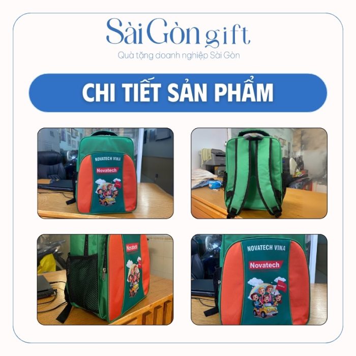 Balo Màu Xanh Lá Phối Cam In Logo Quà Tặng Nhân Viên SG-BL11