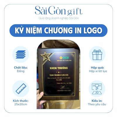 Biểu Trưng Khen Thưởng Gỗ Đồng In Logo Quà Tặng Kỷ Niệm SG-KNC13