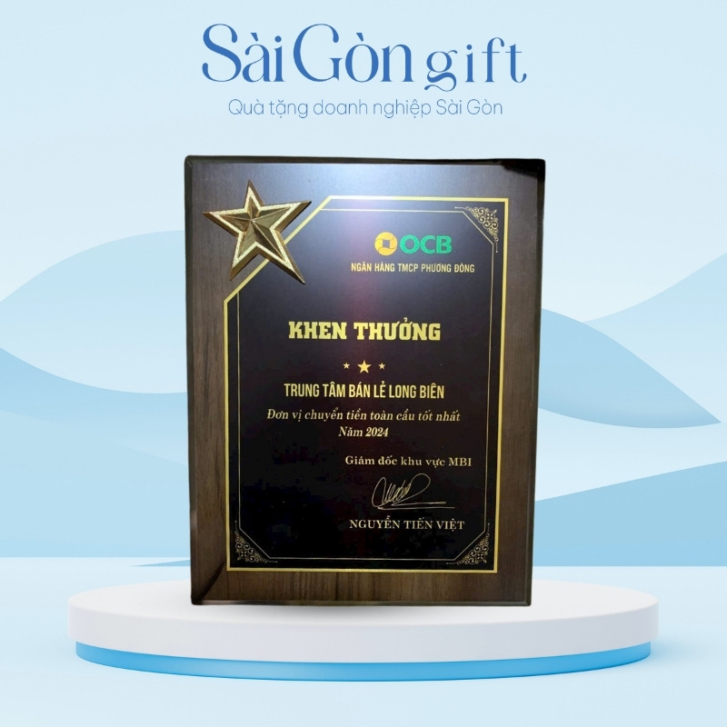 Biểu Trưng Khen Thưởng Gỗ Đồng In Logo Quà Tặng Kỷ Niệm SG-KNC13