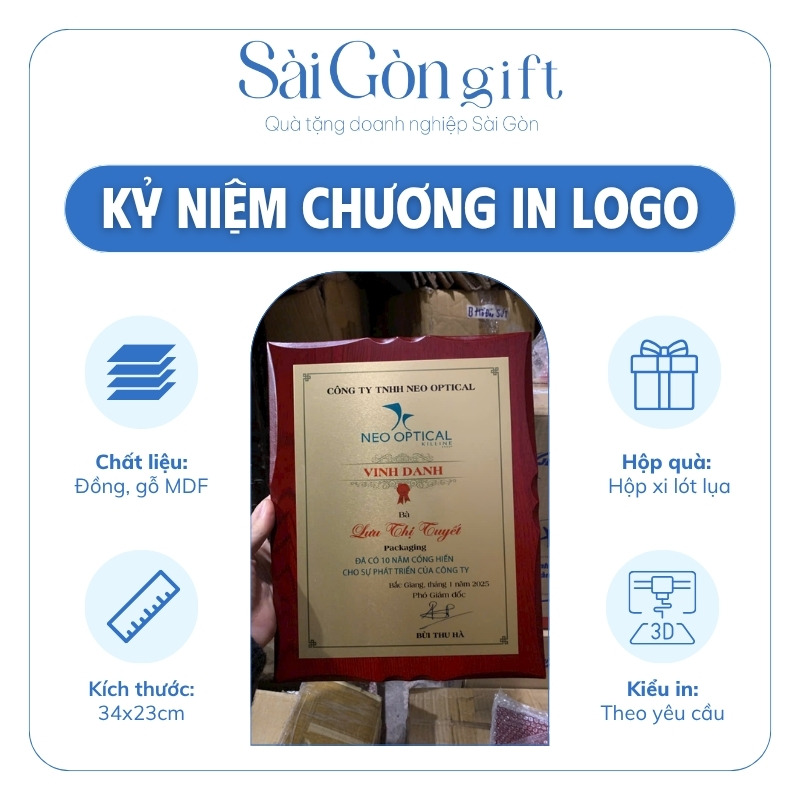 Biểu Trưng Vinh Danh Gỗ Đồng In Logo Quà Tặng Nhân Viên SG-KNC10