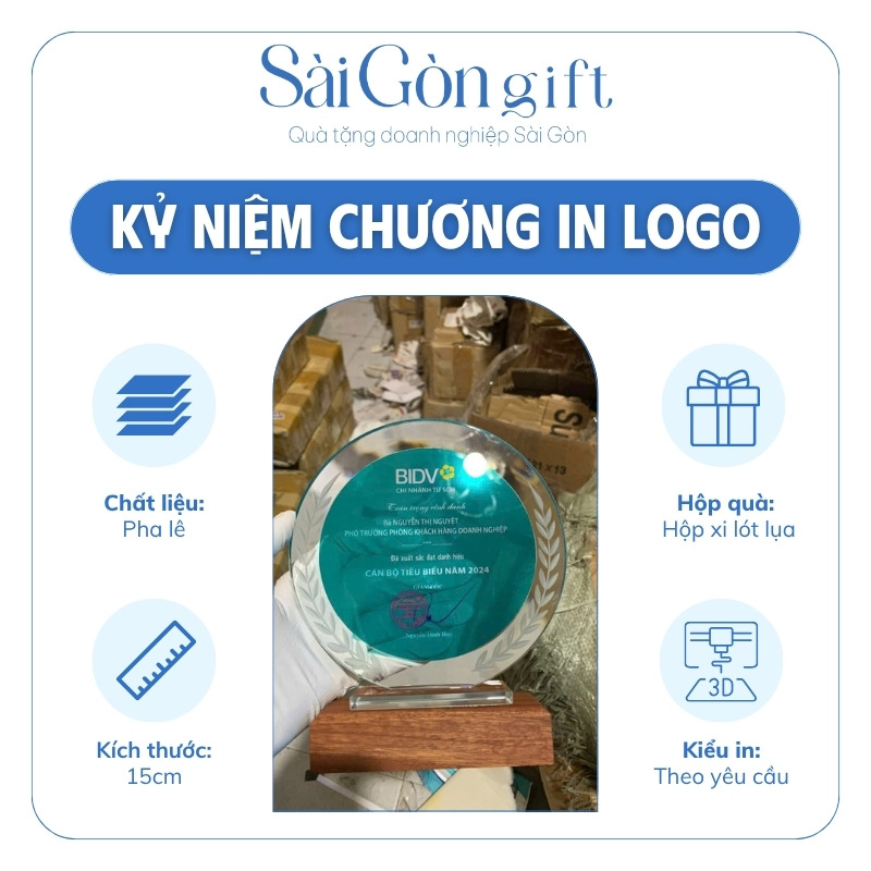Biểu Trưng Pha Lê Mặt Trời Vinh Danh Nhân Sự In Logo BIDV Quà Tặng Ngân Hàng SG-KNC09