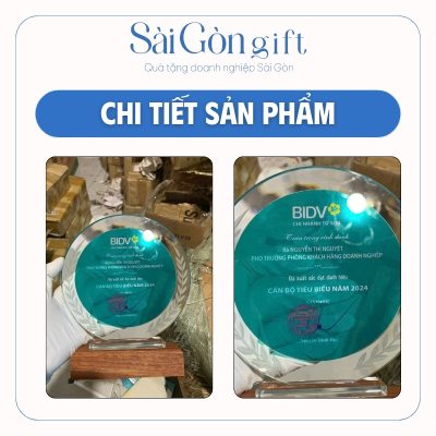 Biểu Trưng Pha Lê Mặt Trời Vinh Danh Nhân Sự In Logo BIDV Quà Tặng Ngân Hàng SG-KNC09