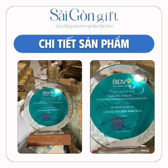 Biểu Trưng Pha Lê Mặt Trời Vinh Danh Nhân Sự In Logo BIDV Quà Tặng Ngân Hàng SG-KNC09