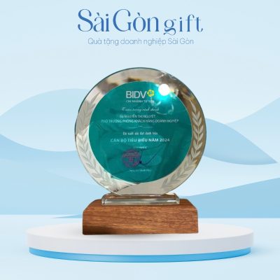 Biểu Trưng Pha Lê Mặt Trời Vinh Danh Nhân Sự In Logo BIDV Quà Tặng Ngân Hàng SG-KNC09