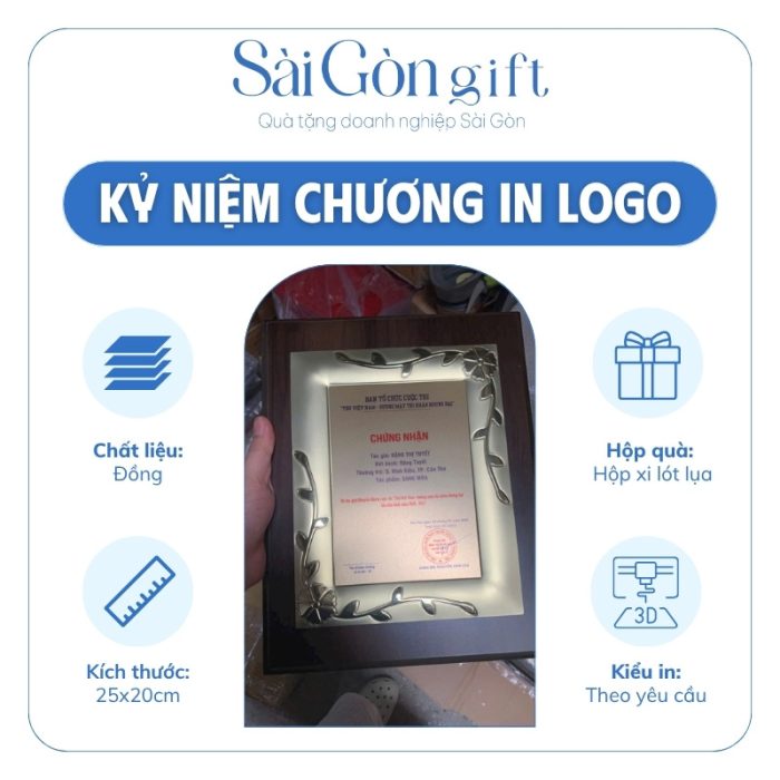 Bảng Vinh Danh Thành Tích Gỗ Đồng In Logo Quà Tặng Kỷ Niệm SG-KNC11