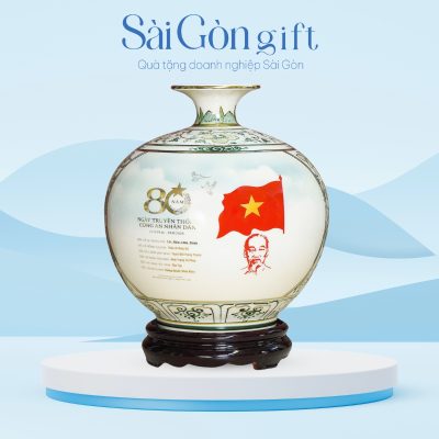 Bình Hút Lộc Kẻ Miệng Vàng Họa Tiết Xanh In Logo Quà Tặng Kỷ Niệm SG-BHL11
