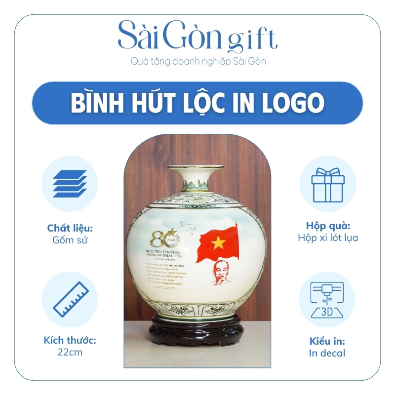 Bình Hút Lộc Kẻ Miệng Vàng Họa Tiết Xanh In Logo Quà Tặng Kỷ Niệm SG-BHL11