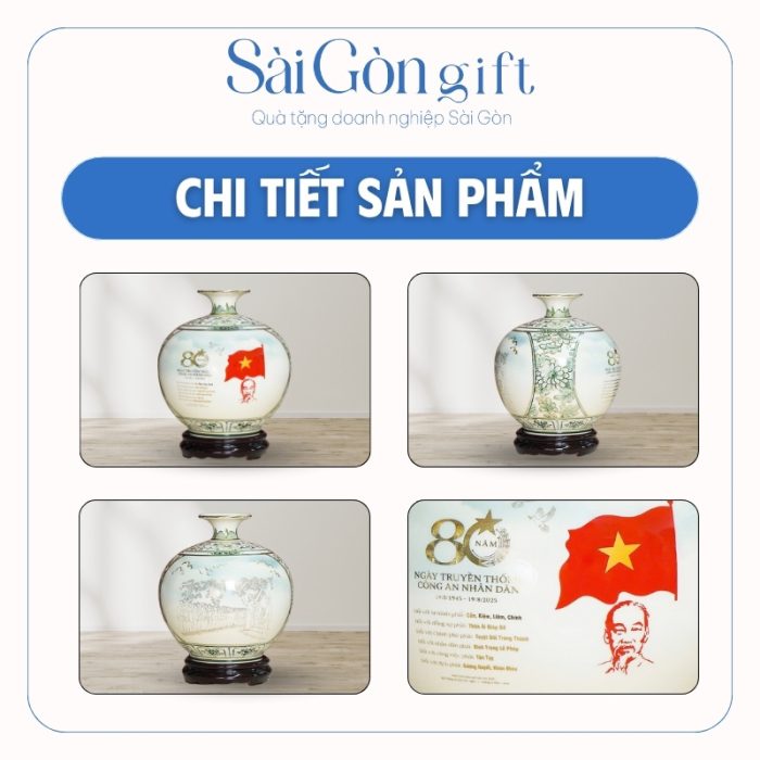 Bình Hút Lộc Kẻ Miệng Vàng Họa Tiết Xanh In Logo Quà Tặng Kỷ Niệm SG-BHL11