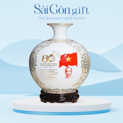 Bình Hút Lộc Kẻ Miệng Vẽ Vàng Kim Ba Mặt In Logo Quà Tặng Kỷ Niệm SG-BHL10