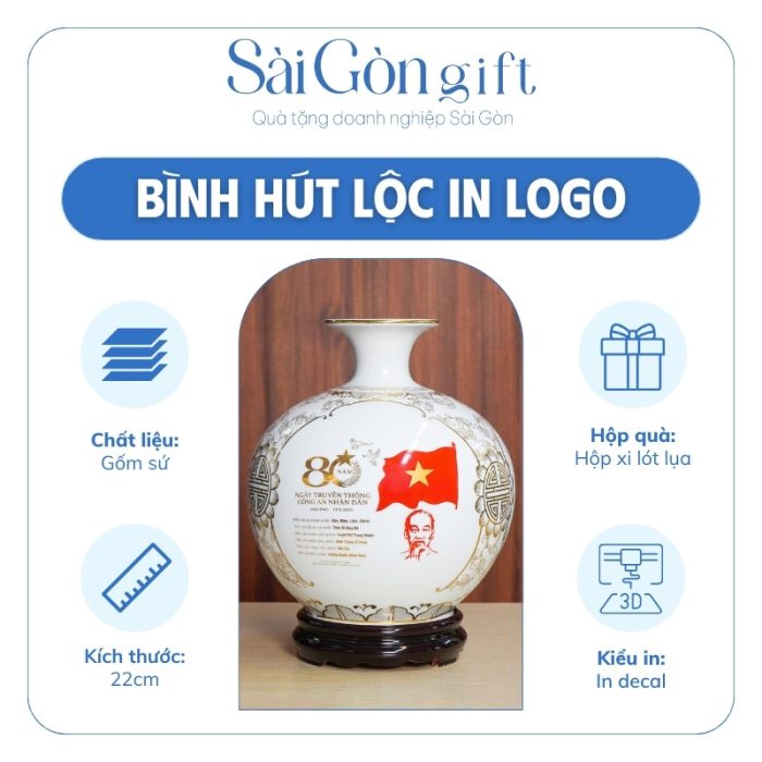 Bình Hút Lộc Kẻ Miệng Vẽ Vàng Kim Ba Mặt In Logo Quà Tặng Kỷ Niệm SG-BHL10