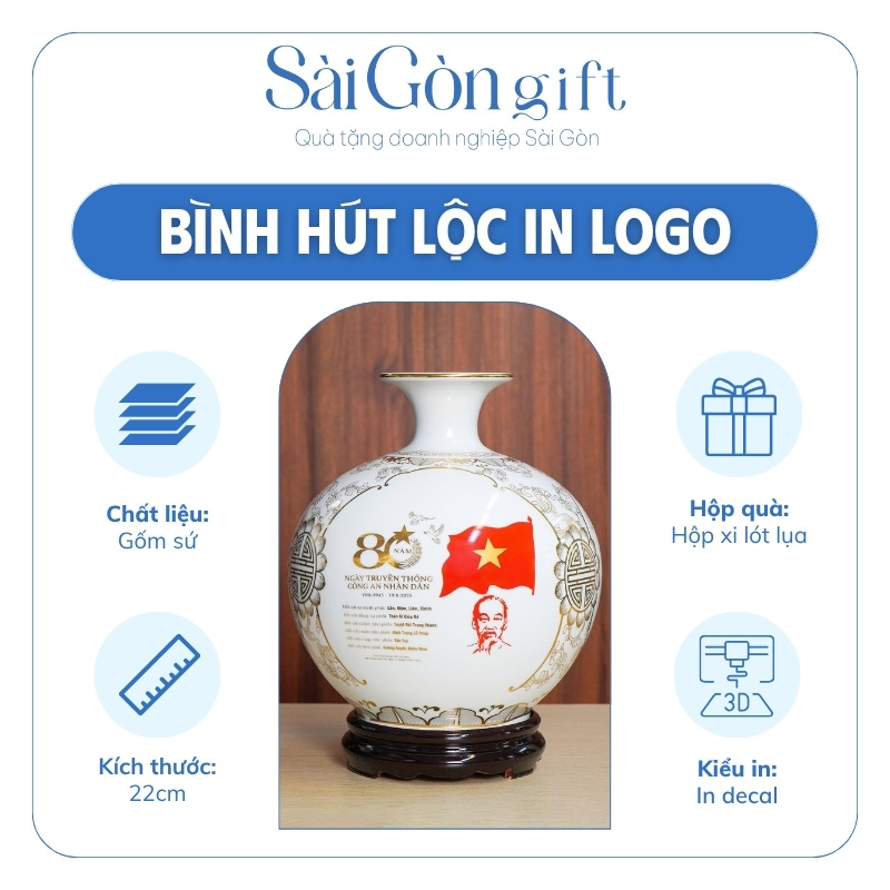 Bình Hút Lộc Kẻ Miệng Vẽ Vàng Kim Ba Mặt In Logo Quà Tặng Kỷ Niệm SG-BHL10