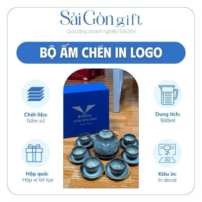 Bộ Ấm Trà Men Hỏa Biến In Logo Quà Tặng Y Tế SG-AC18