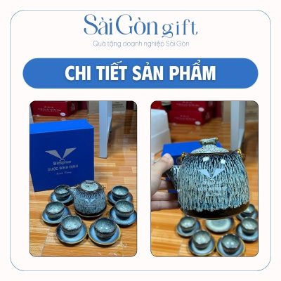Bộ Ấm Trà Men Hỏa Biến In Logo Quà Tặng Y Tế SG-AC18