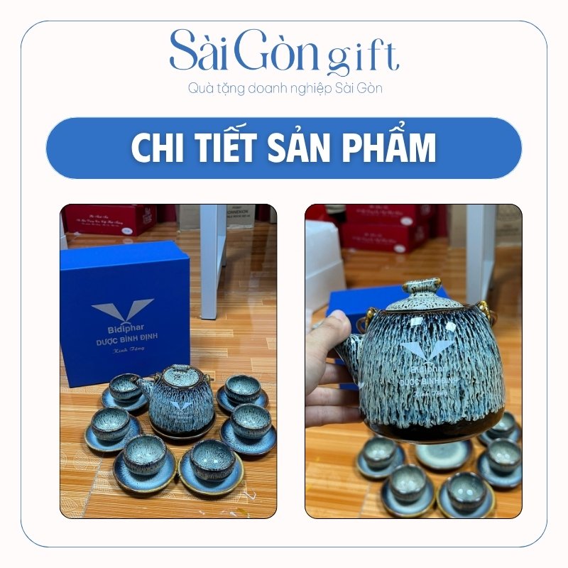 Bộ Ấm Trà Men Hỏa Biến In Logo Quà Tặng Y Tế SG-AC18