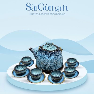 Bộ Ấm Trà Men Hỏa Biến In Logo Quà Tặng Y Tế SG-AC18